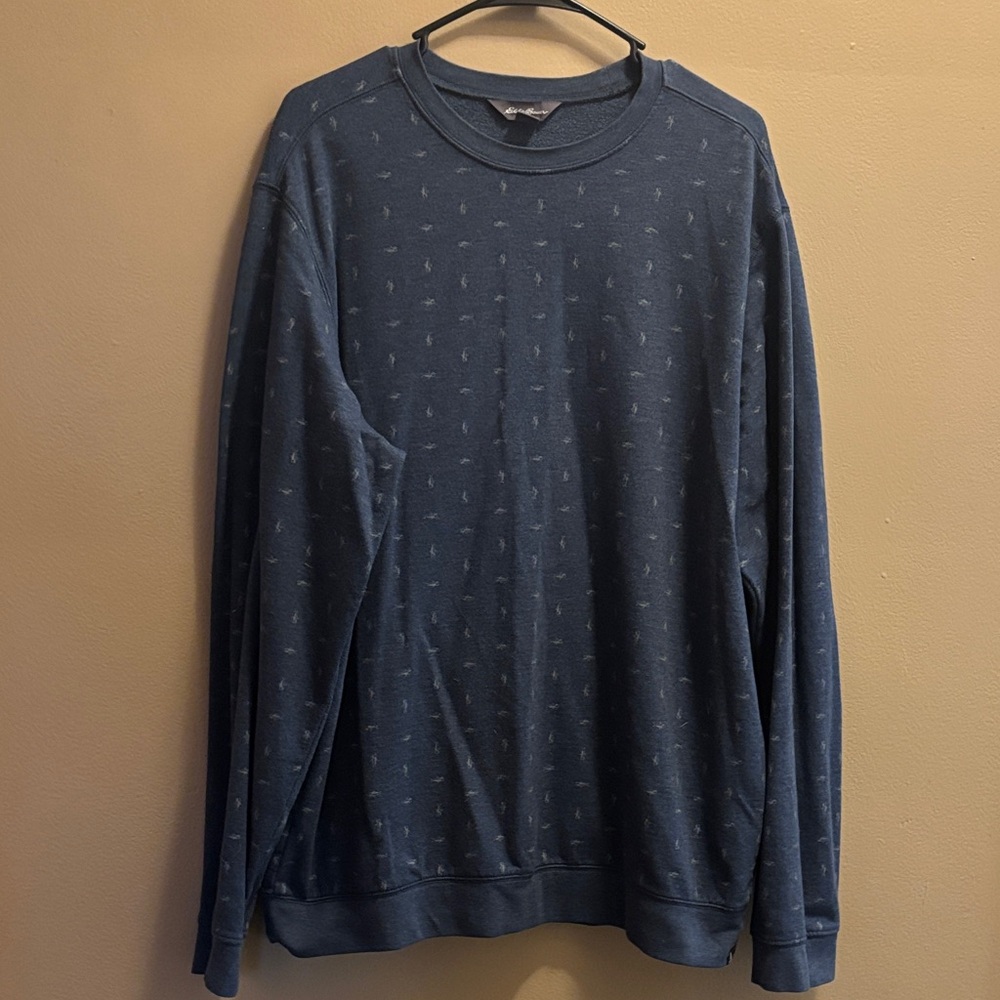Eddie Bauer Navy Blue Micro Lobster Pattern Crewneck